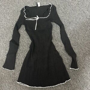 H&M Black Ribbed Dress with White Trim